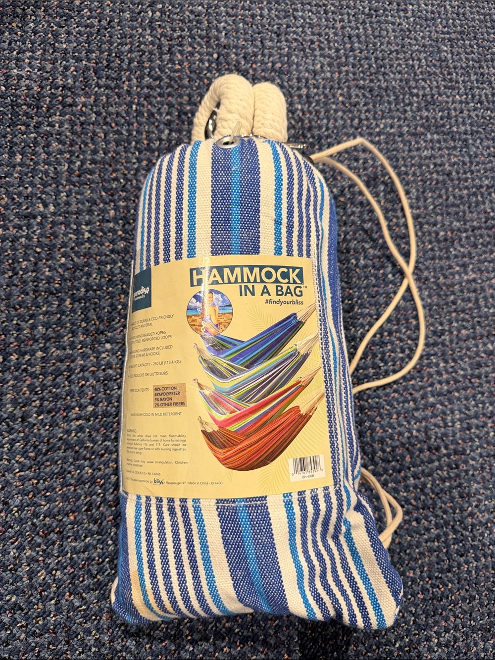 Blue Stripe Portable Cotton Hammock